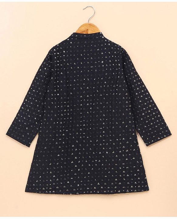 Babyhug Full Sleeves Kurta Pyjama Set Embroidered - Navy Blue