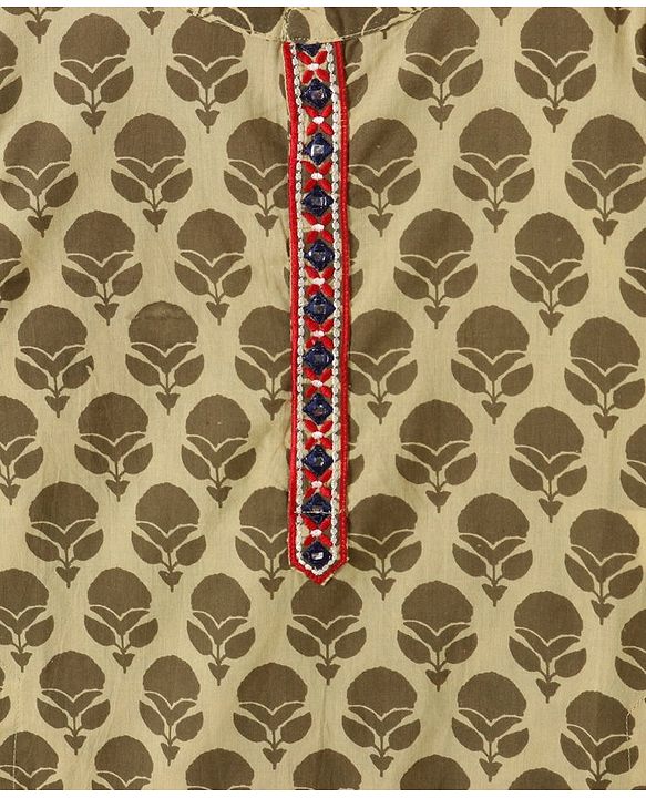 Babyhug Cotton Woven Full Sleeves Kurta & Dhoti Set Ethnic Print - Light Olive