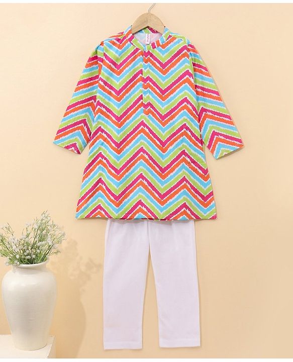 Babyhug Cotton Woven Full Sleeves Kurta & Pyjama Set - Multicolour