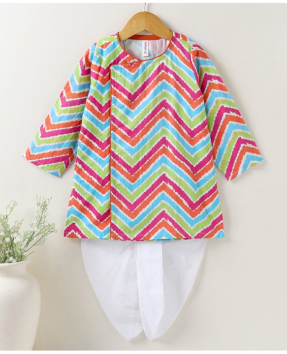 Babyhug Cotton Woven Full Sleeves Kurta & Dhoti Set - Multicolour