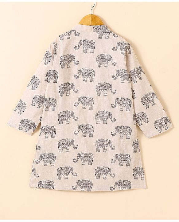 Babyhug Cotton Woven Full Sleeves Elephant Printed Kurta - Beige