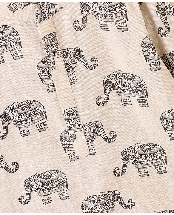 Babyhug Cotton Woven Full Sleeves Elephant Printed Kurta - Beige
