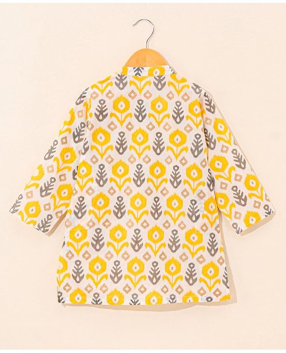 Babyhug Cotton Woven Full Sleeves Ethnic Printed  Kurta & Dhoti Set - Yellow & White