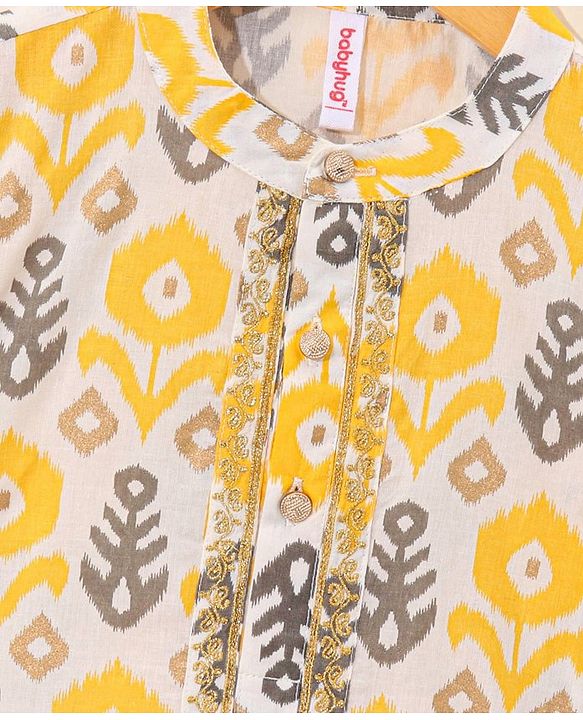 Babyhug Cotton Woven Full Sleeves Ethnic Printed  Kurta & Dhoti Set - Yellow & White