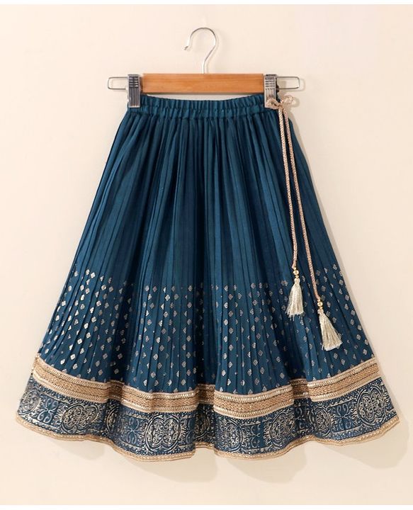 Babyhug Woven Sleeveless Sequins Choli WIth Lehenga & Dupatta - Teal