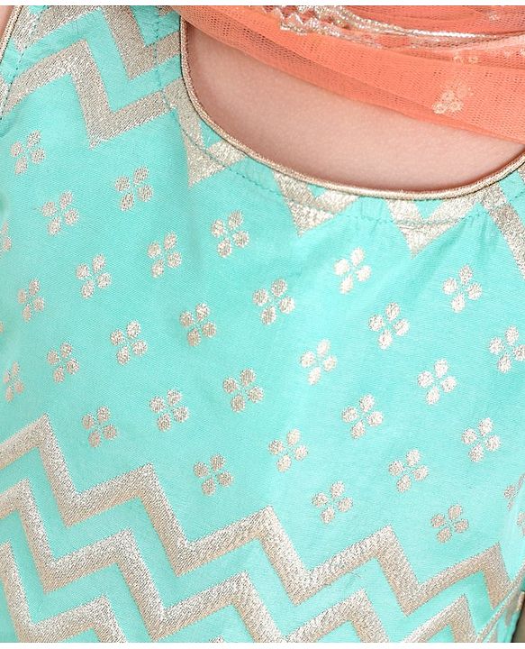 Babyhug Woven Sleeveless Ethnic Printed Kurti & Sharara Set with Dupatta - Sky Blue