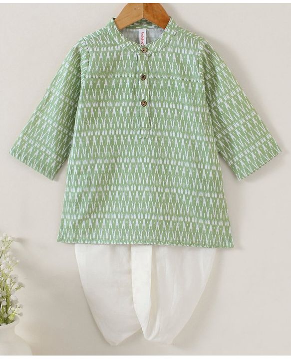 Babyhug Cotton Woven Full Sleeves Kurta & Dhoti Set Ethnic Embroidered - Green