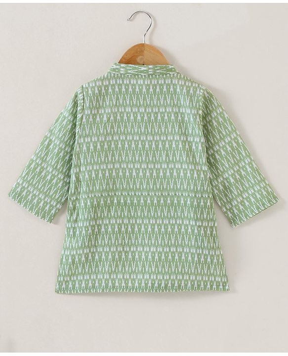 Babyhug Cotton Woven Full Sleeves Kurta & Dhoti Set Ethnic Embroidered - Green