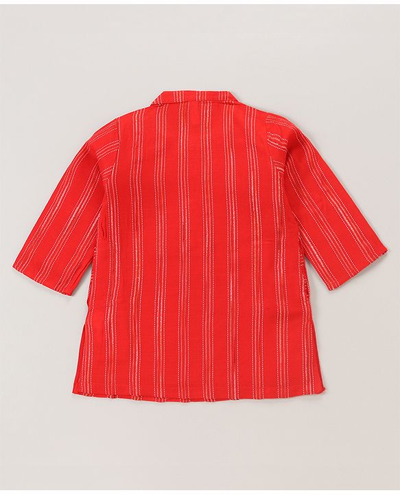 Babyhug Cotton Woven Full Sleeves Kurta Dhoti Set Stripes Print- Red