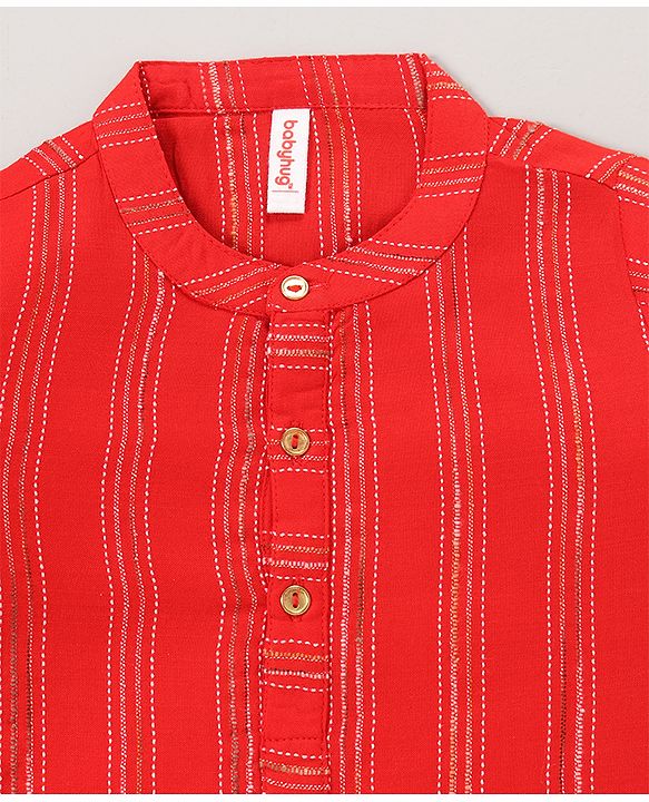 Babyhug Cotton Woven Full Sleeves Kurta Dhoti Set Stripes Print- Red