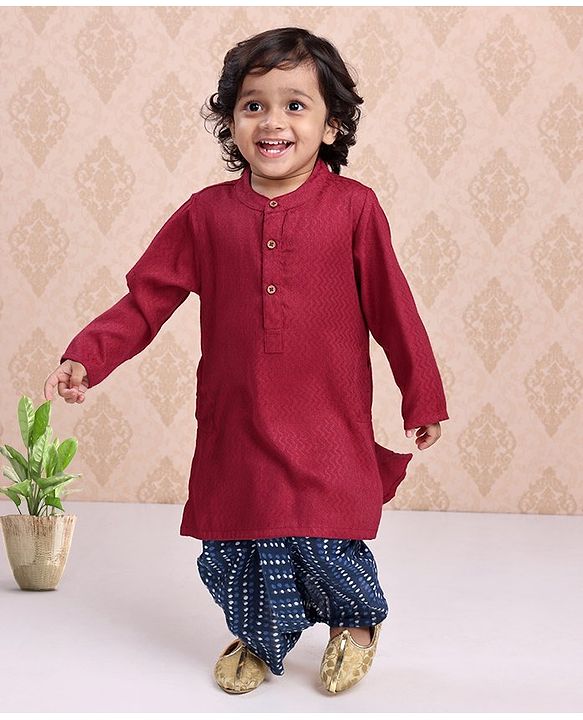 Babyhug Full Sleeves Cotton Woven Kurta and Dhoti Set - Red