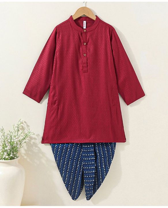 Babyhug Full Sleeves Cotton Woven Kurta and Dhoti Set - Red