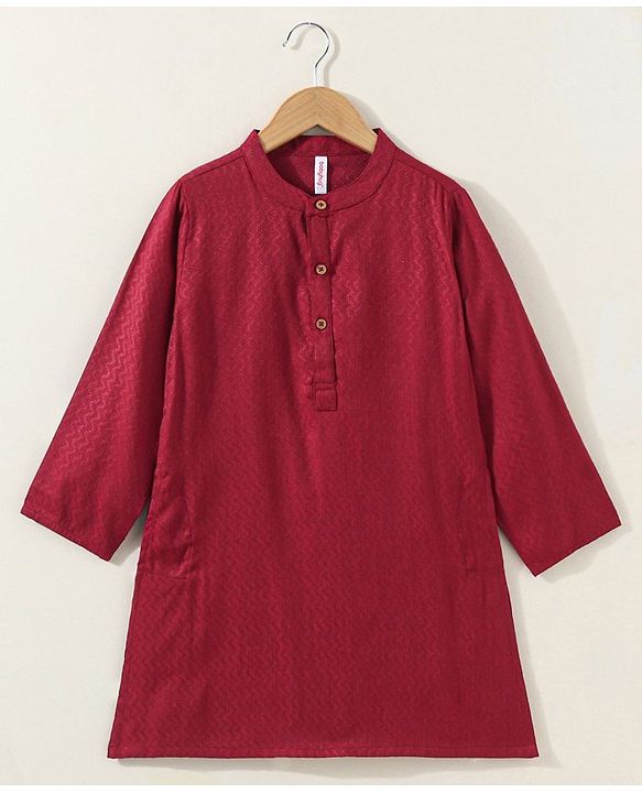 Babyhug Full Sleeves Cotton Woven Kurta and Dhoti Set - Red