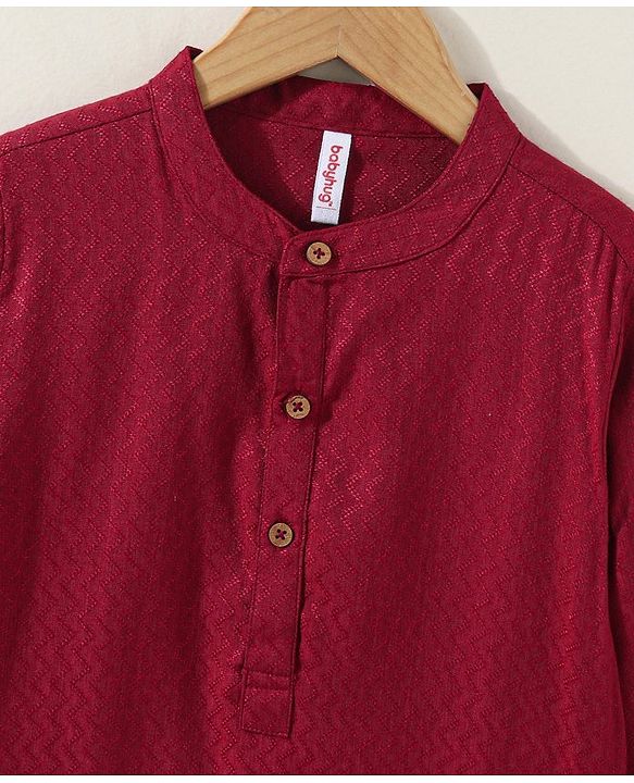 Babyhug Full Sleeves Cotton Woven Kurta and Dhoti Set - Red