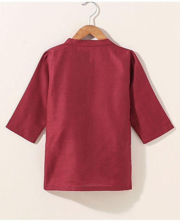 Babyhug Cotton Woven Full Sleeves Kurta & Pajama Set With Waist Coat Ethnic Print - Maroon