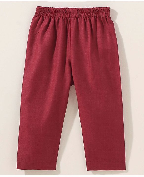 Babyhug Cotton Woven Full Sleeves Kurta & Pajama Set With Waist Coat Ethnic Print - Maroon