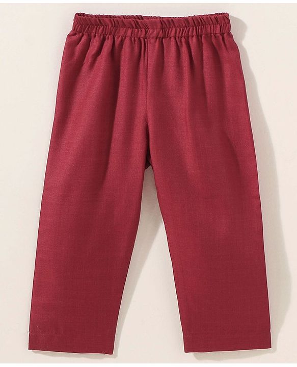 Babyhug Cotton Woven Full Sleeves Kurta & Pajama Set With Waist Coat Ethnic Print - Maroon