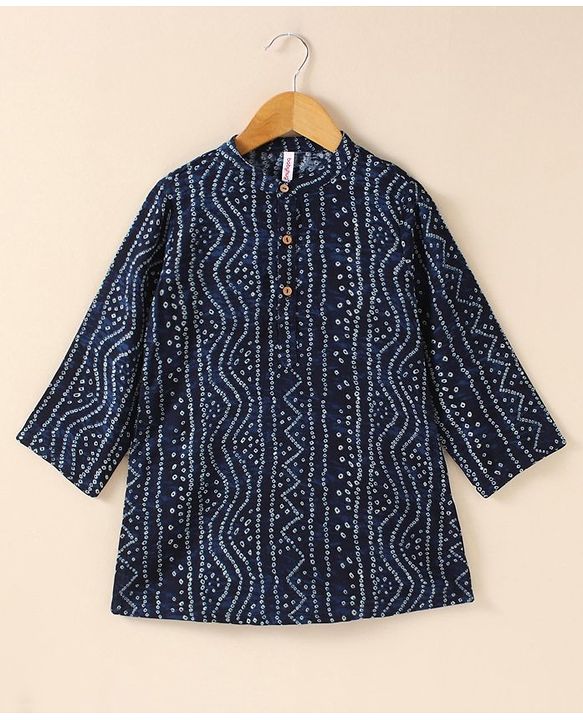 Babyhug Cotton Woven Full Sleeves Kurta & Pajama Set Ethnic Print - Navy