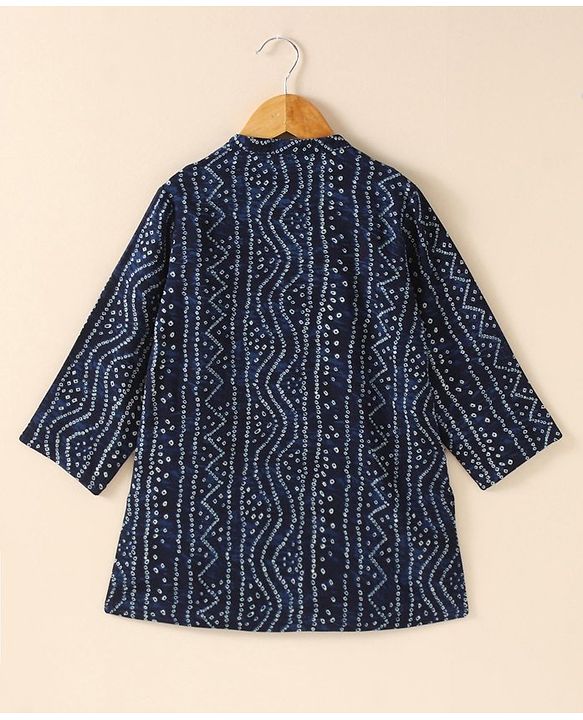 Babyhug Cotton Woven Full Sleeves Kurta & Pajama Set Ethnic Print - Navy