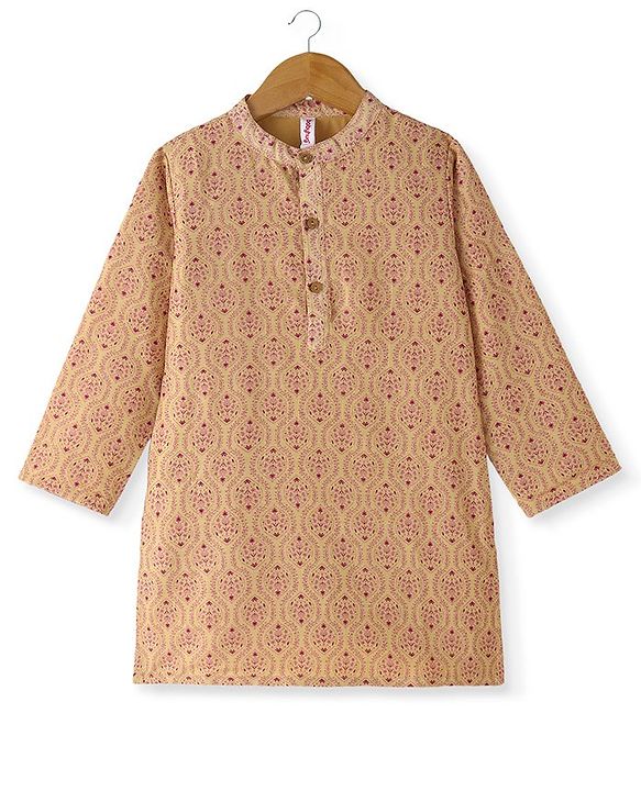 Babyhug Cotton Woven Full Sleeves Kurta & Pajama Set Ethnic Print - Beige
