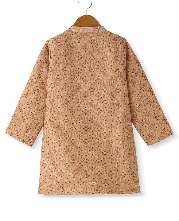 Babyhug Cotton Woven Full Sleeves Kurta & Pajama Set Ethnic Print - Beige