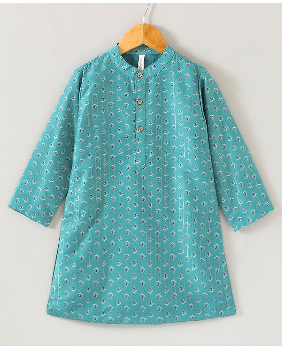Babyhug Cotton Woven Full Sleeves Kurta & Pajama Set Ethnic Print - Aqua