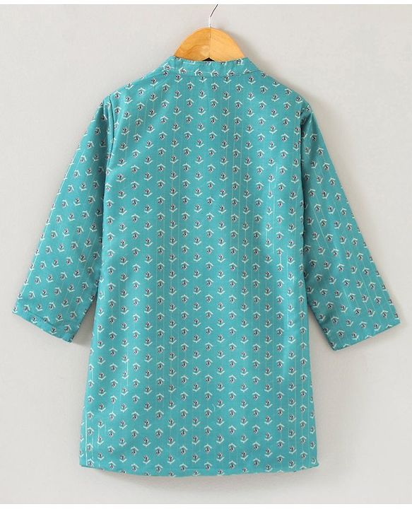 Babyhug Cotton Woven Full Sleeves Kurta & Pajama Set Ethnic Print - Aqua