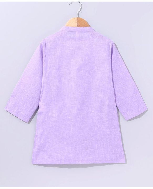 Babyhug Full Sleeves Cotton Kurta & Pyjama With Waistcoat Floral Print- Lavender