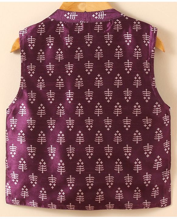 Babyhug Cotton Woven Full Sleeves Kurta & Pajama Set With Waistcoat Ethnic Print - Black