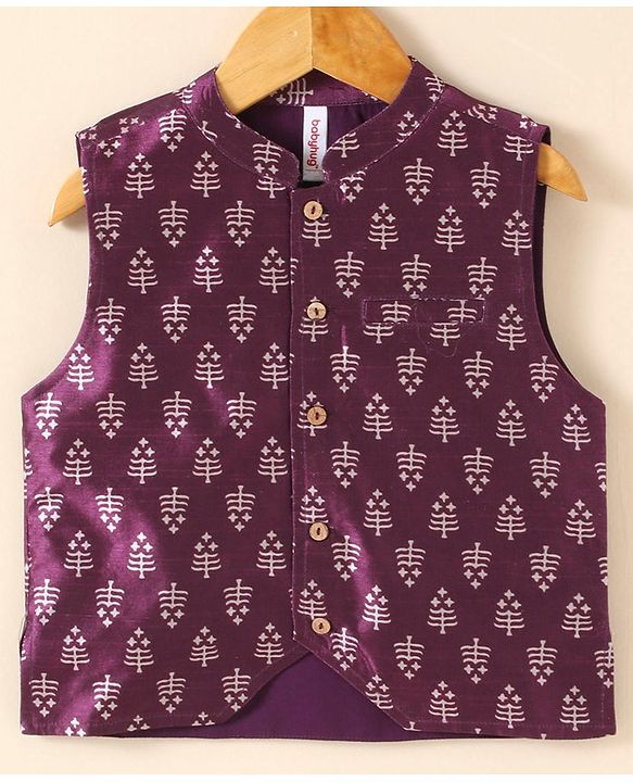 Babyhug Cotton Woven Full Sleeves Kurta & Pajama Set With Waistcoat Ethnic Print - Black