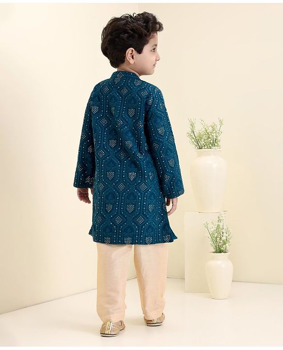 Babyhug Full Sleeve Georgette Embroidered Kurta with Pyjama Set- Teal