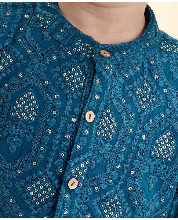Babyhug Full Sleeve Georgette Embroidered Kurta with Pyjama Set- Teal
