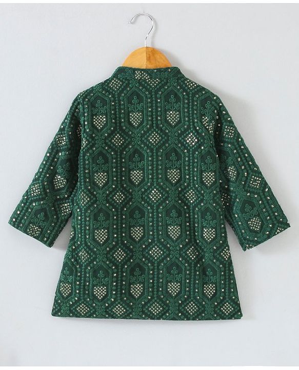 Babyhug Woven Full Sleeves Kurta & Pajama Set Ethnic Embroidered - Green