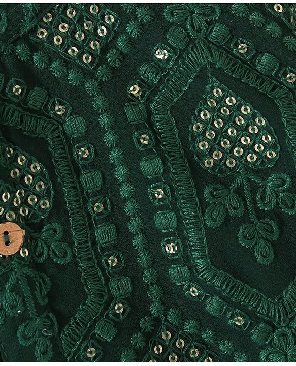 Babyhug Woven Full Sleeves Kurta & Pajama Set Ethnic Embroidered - Green