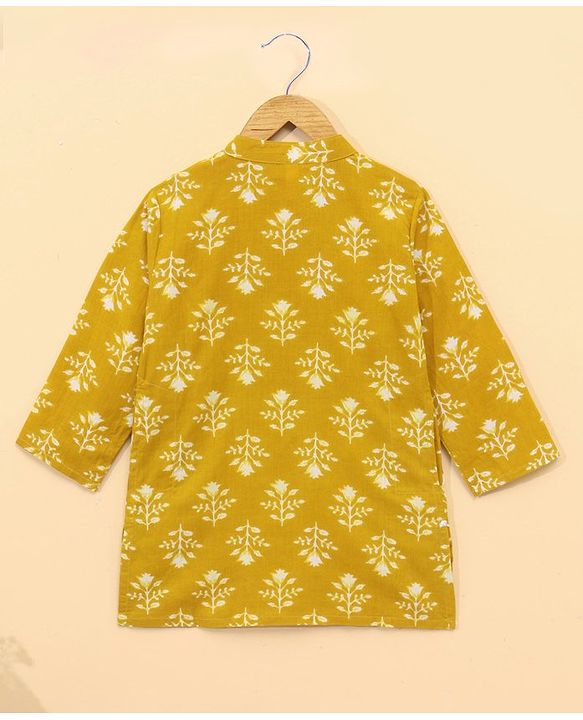 Babyhug Full Sleeves Woven Printed Kurta & Dhoti Set - Mustard Yellow