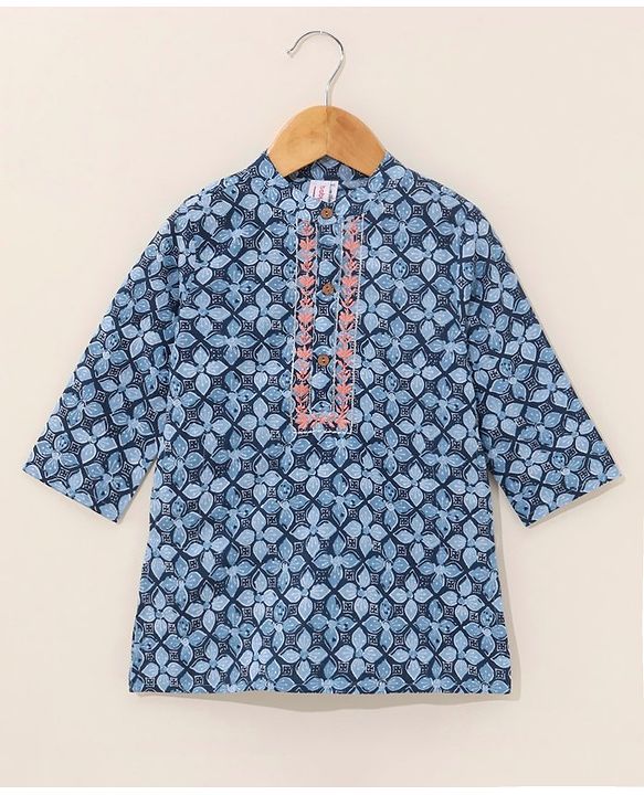 Babyhug Full Sleeves Kurta and Dhoti Set Ethnic Print - Blue