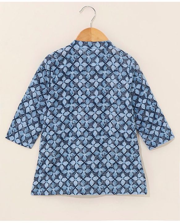 Babyhug Full Sleeves Kurta and Dhoti Set Ethnic Print - Blue