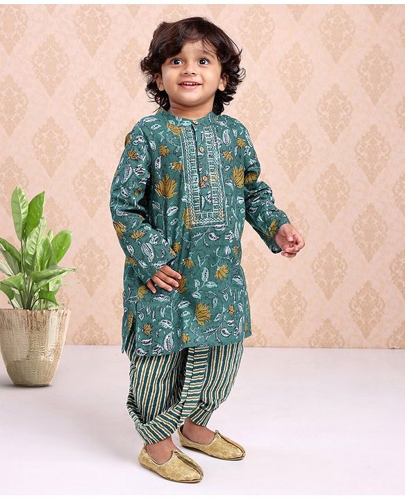 Babyhug Full Sleeves Cotton Kurta Dhoti Set Printed - Blue