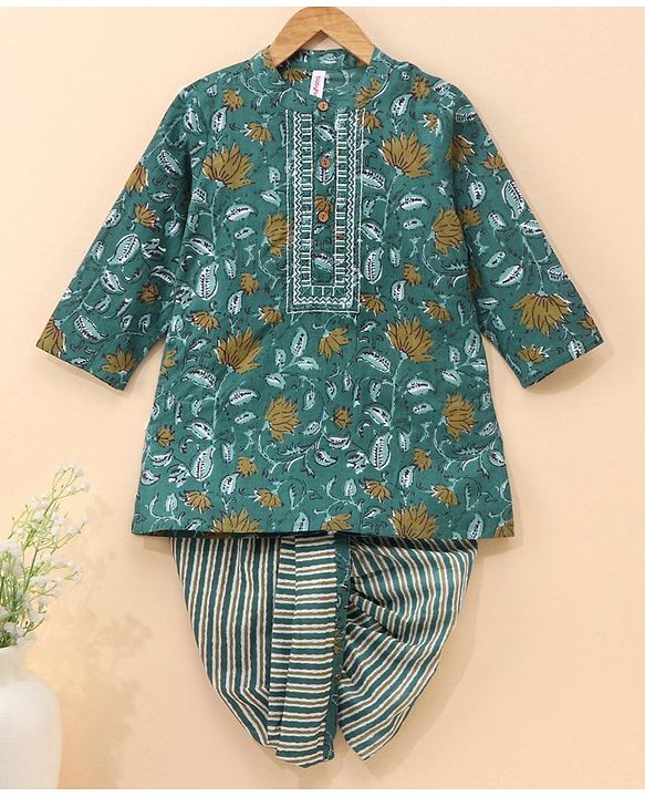 Babyhug Full Sleeves Cotton Kurta Dhoti Set Printed - Blue