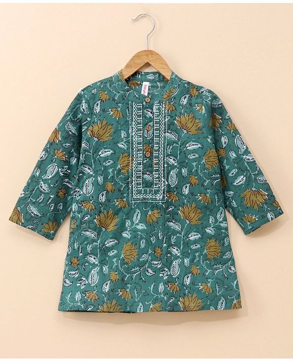 Babyhug Full Sleeves Cotton Kurta Dhoti Set Printed - Blue