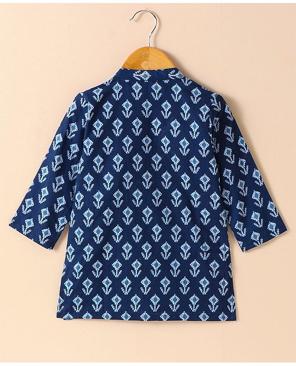 Babyhug Cotton Woven Full Sleeves Kurta & Dhoti Set Ethnic Print - Navy Blue