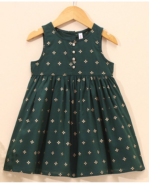 Babyhug Sleeveless Gold Print Ethnic Dress - Green