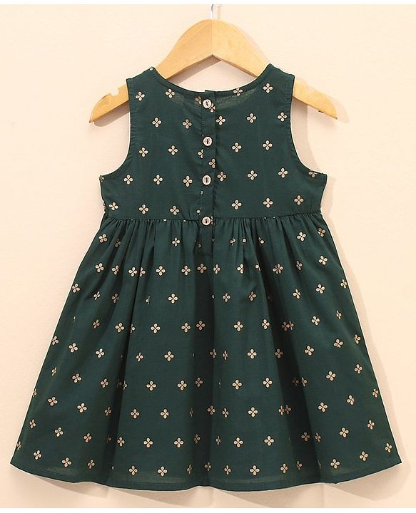 Babyhug Sleeveless Gold Print Ethnic Dress - Green