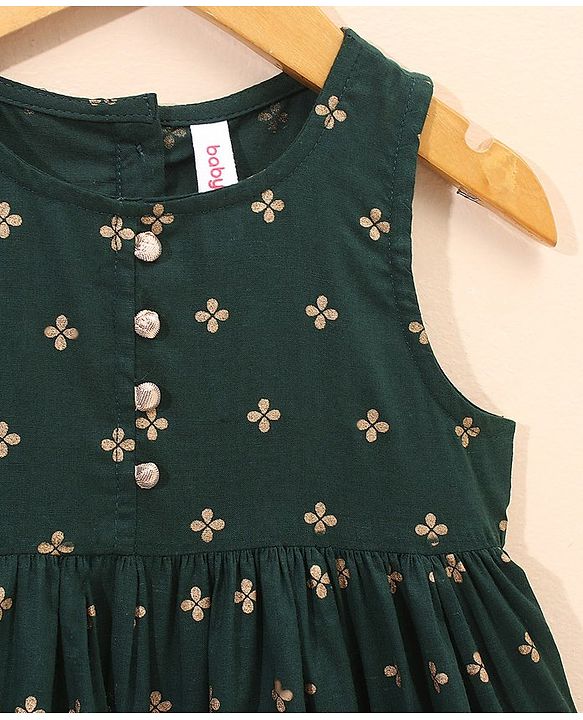 Babyhug Sleeveless Gold Print Ethnic Dress - Green