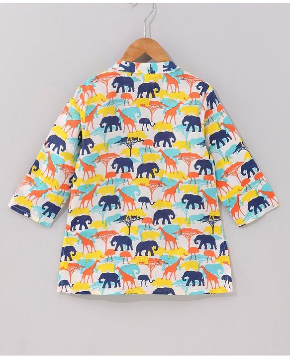 Babyhug Cotton Woven Full Sleeves Animal Printed Kurta - Yellow