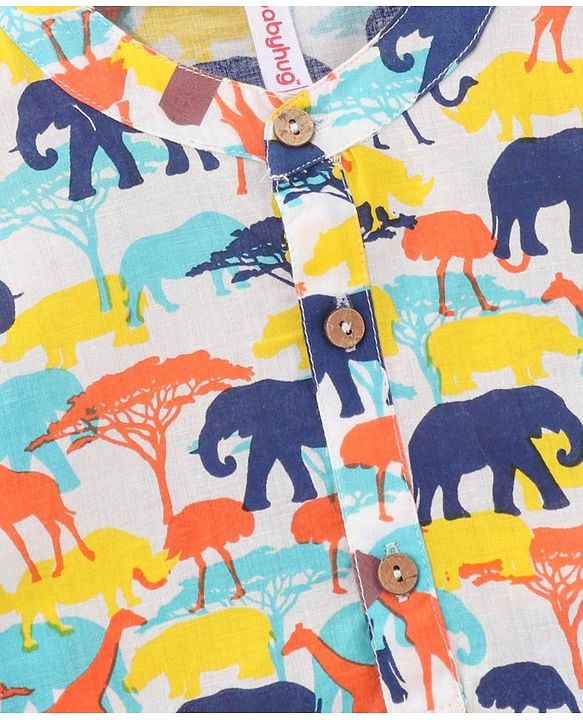 Babyhug Cotton Woven Full Sleeves Animal Printed Kurta - Yellow