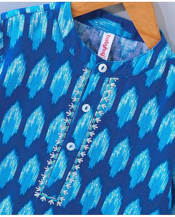 Babyhug Cotton Woven Full Sleeves Kurta & Payjama Set Ikkat Print - Blue