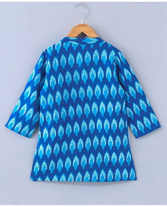 Babyhug Cotton Woven Full Sleeves Kurta & Payjama Set Ikkat Print - Blue