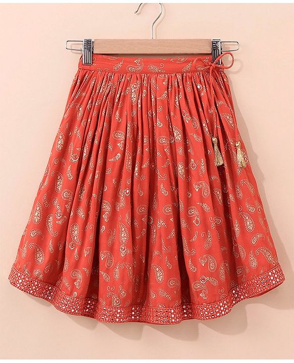 Babyhug Three Fourth Sleeves Choli With Lehenga & Dupatta Brocade Print - Orange