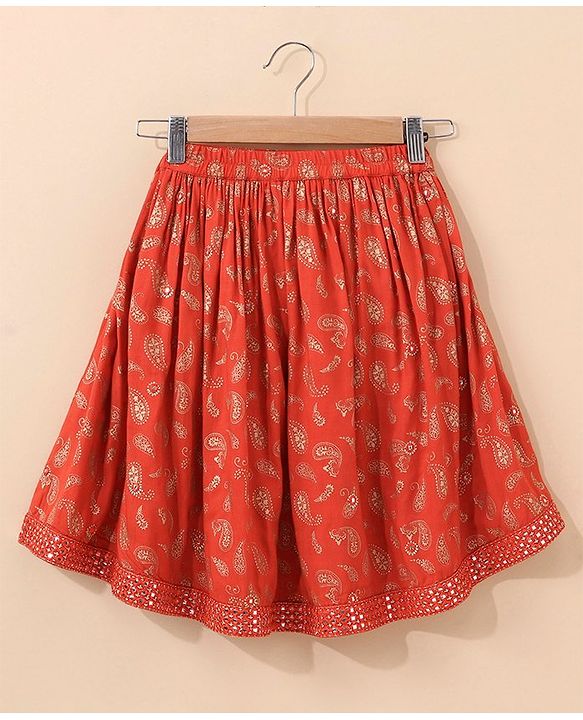 Babyhug Three Fourth Sleeves Choli With Lehenga & Dupatta Brocade Print - Orange
